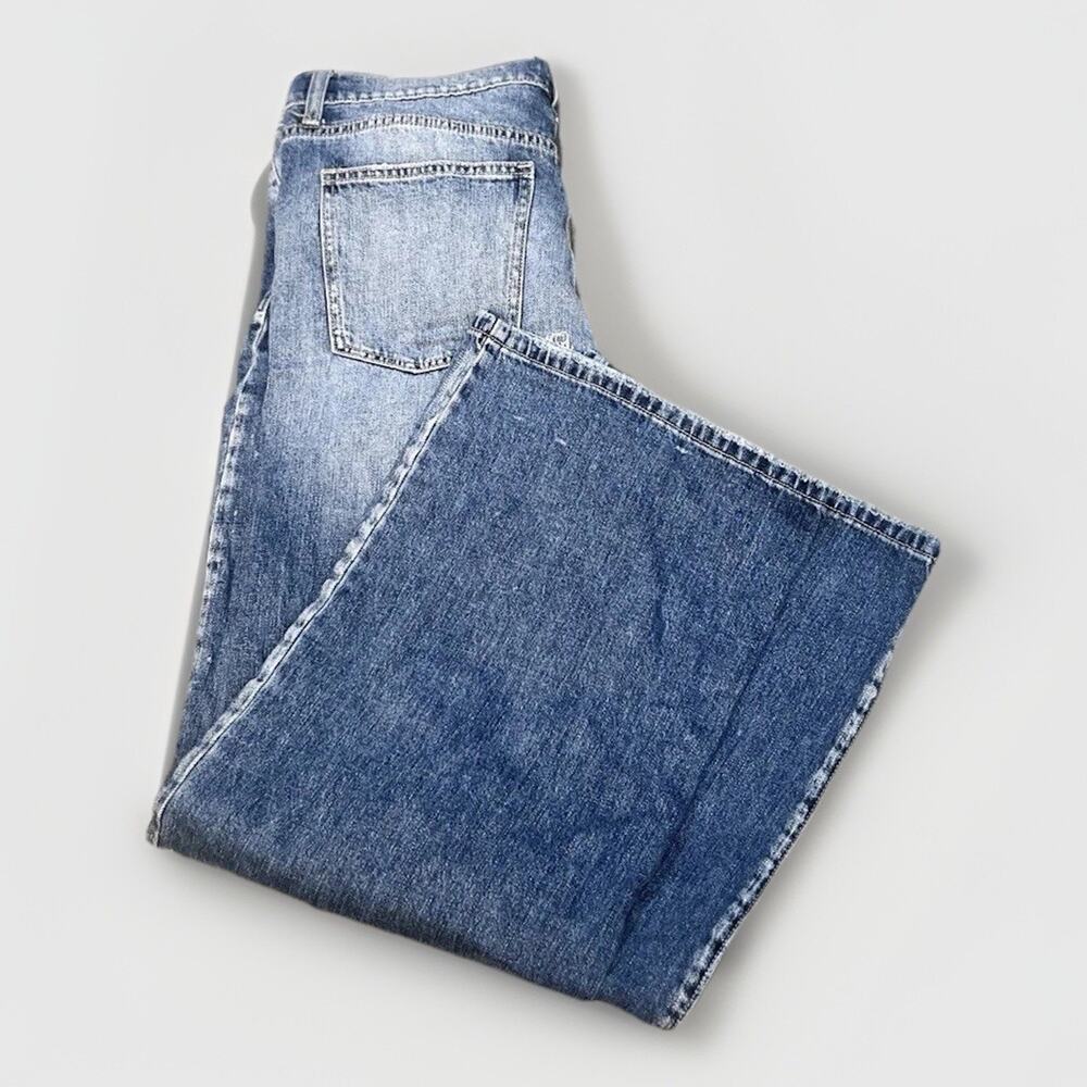 Sneak Peek Size 13x31 Womens Blue Pockets Button Wide Leg Logo Casual Jeans